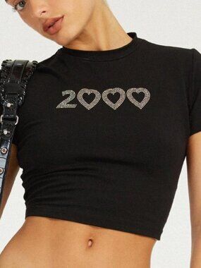 motel rocks black diamanté crop top